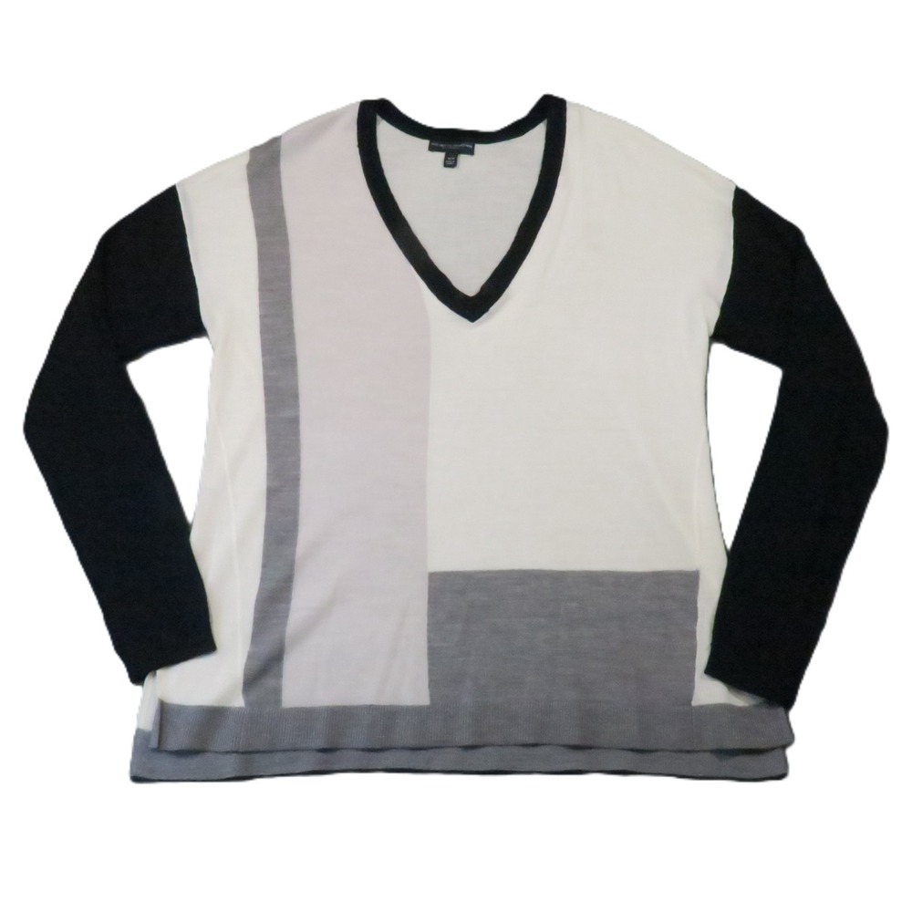 Lane Bryant Fine Merino Sweater 14/16 Ivory Gray Black‎ Colorblock Office Luxury